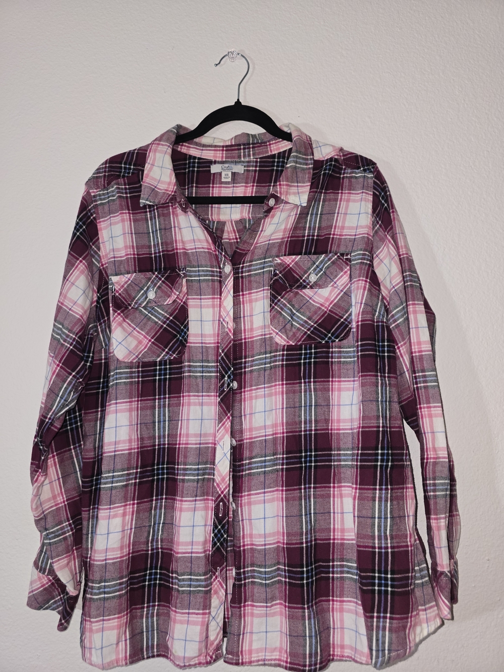 croft & barrow Pink and White Plaid Button-Down Shirt